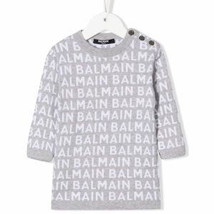 Gray and white Balmain Designer Dress and shoes 12 months